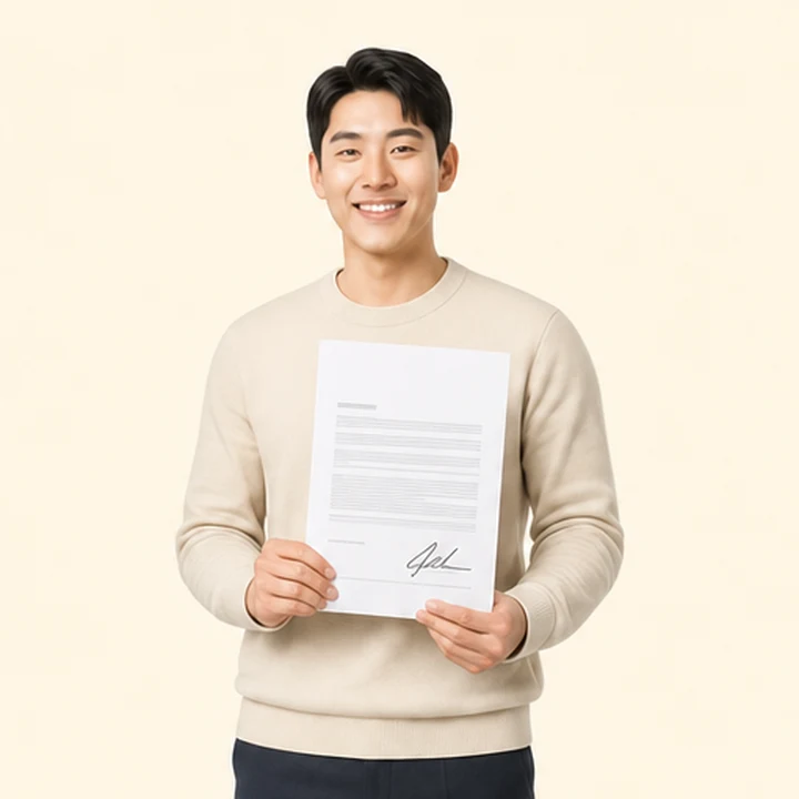 무직자 현대 쏘나타 장기렌트카 서면 견적서를 들고 있는 고객